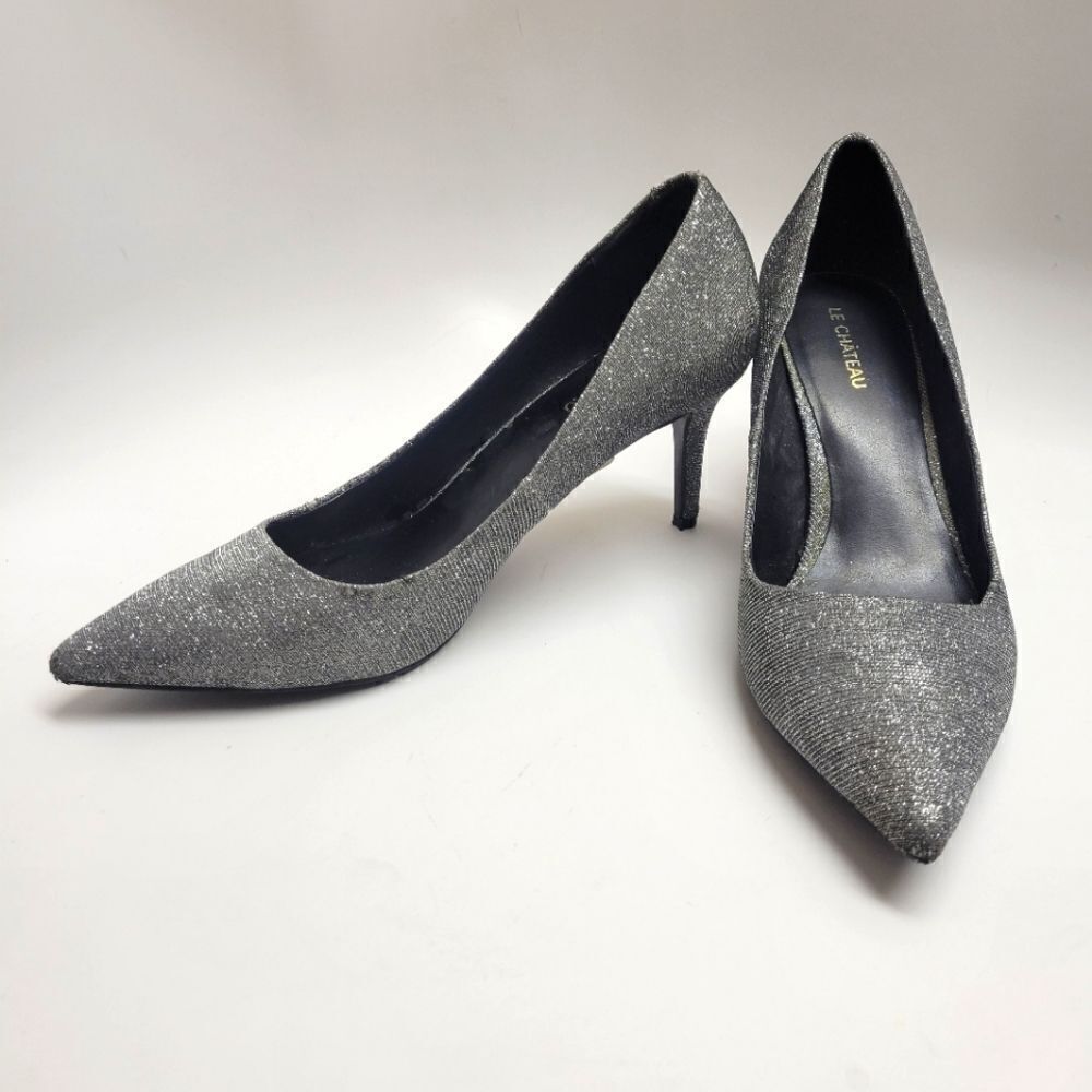 le chateau Glitter Pointed Toe Stiletto Pumps in Silver